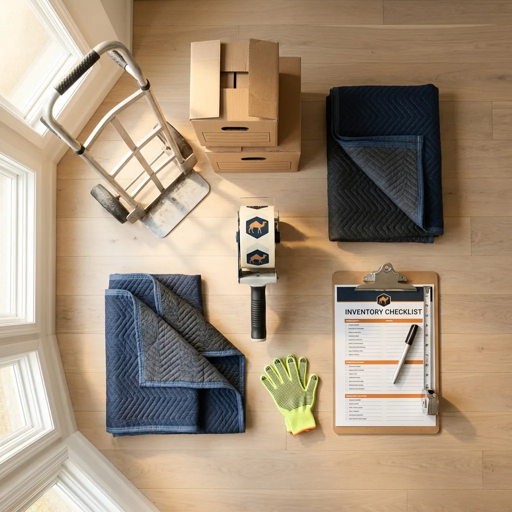 Professional moving supplies and packing materials layout for Running Springs residential relocations
